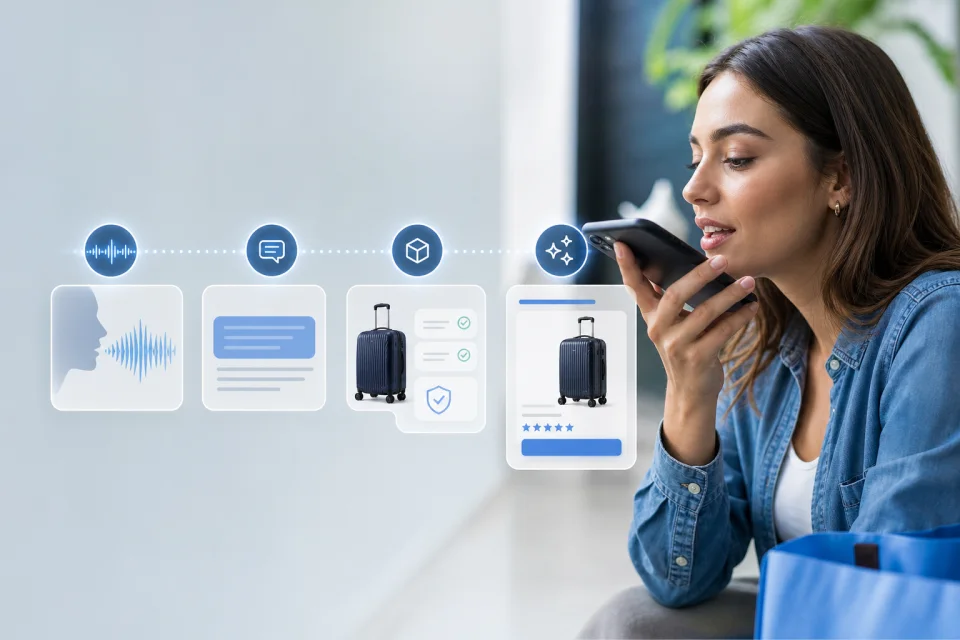 Voice product question moving from speech to configured sources and an answer