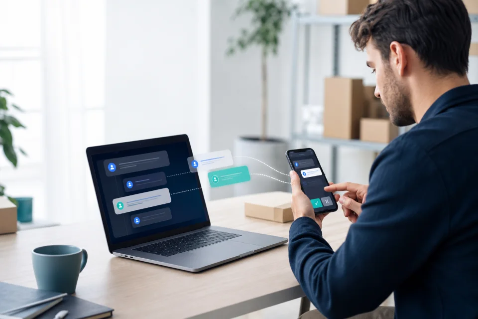 Merchant operator manually reviewing conversation context