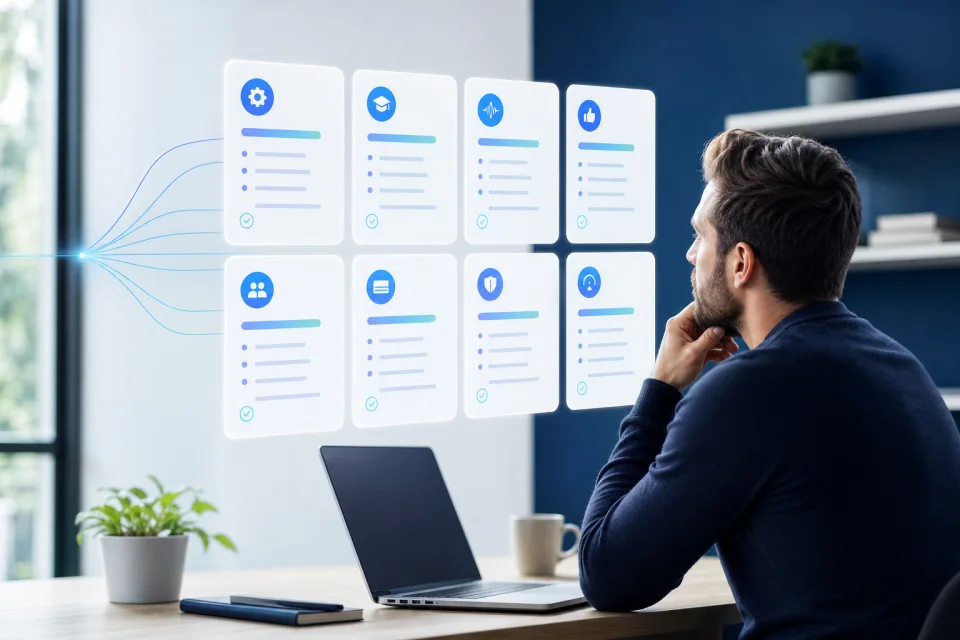 Business owner reviewing organized AiRep24 product questions