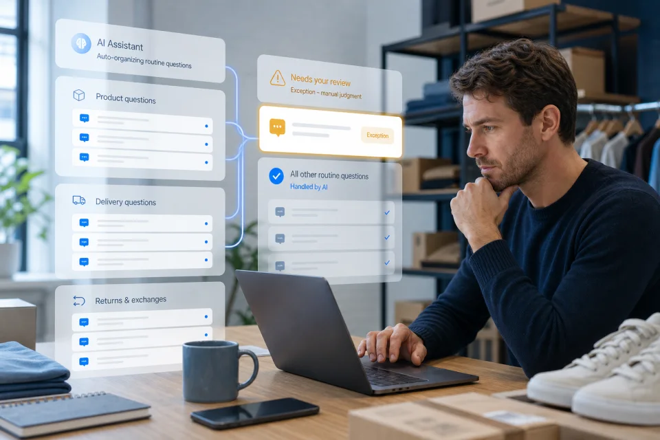 Merchant reviewing routine questions and a manually flagged exception