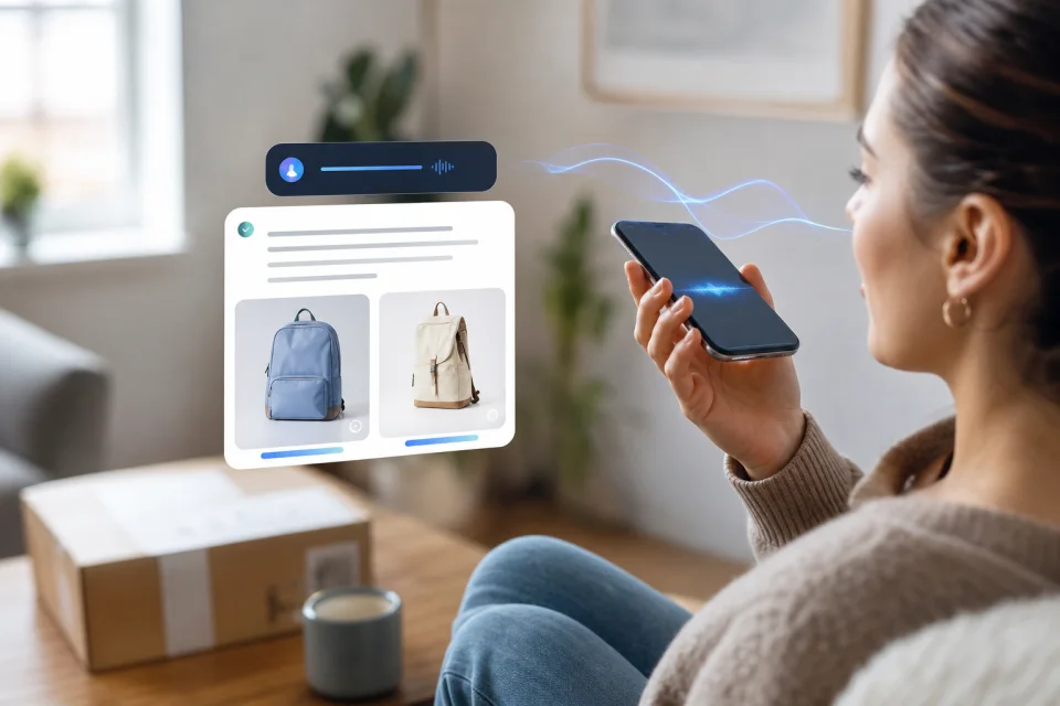 Shopper asking a storefront product question by voice