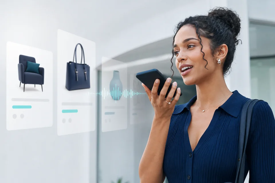 Shopper asking a product question by voice