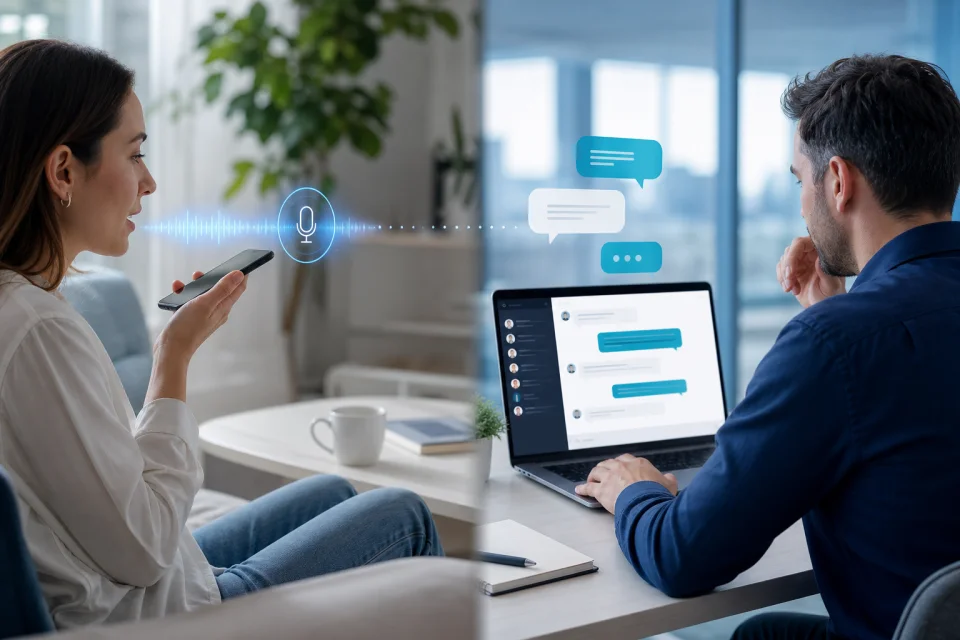 Shopper using voice input and operator reviewing live chat