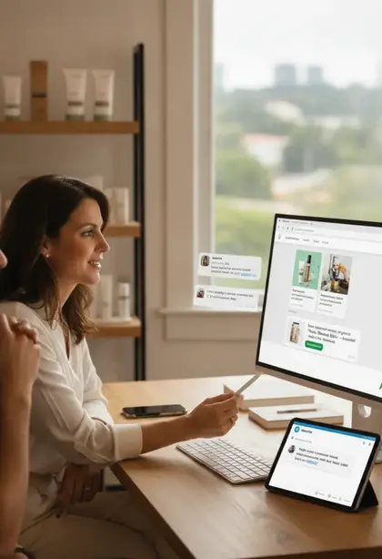 Team using an AI customer support assistant connected to a business website