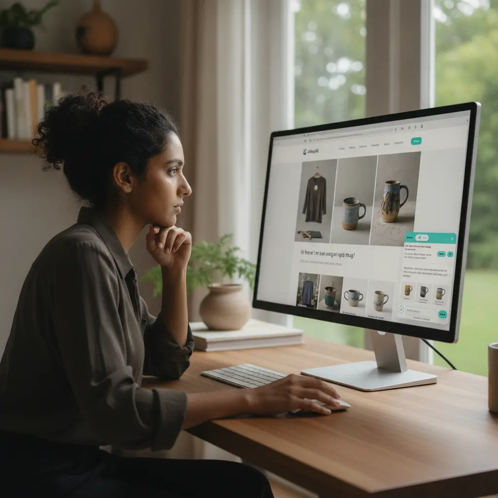 An AI assistant engaging in a real-time customer dialogue on an e-commerce website.