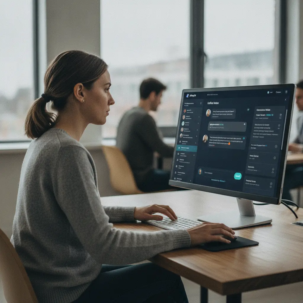 A customer support agent viewing a unified inbox with multiple customer interactions.