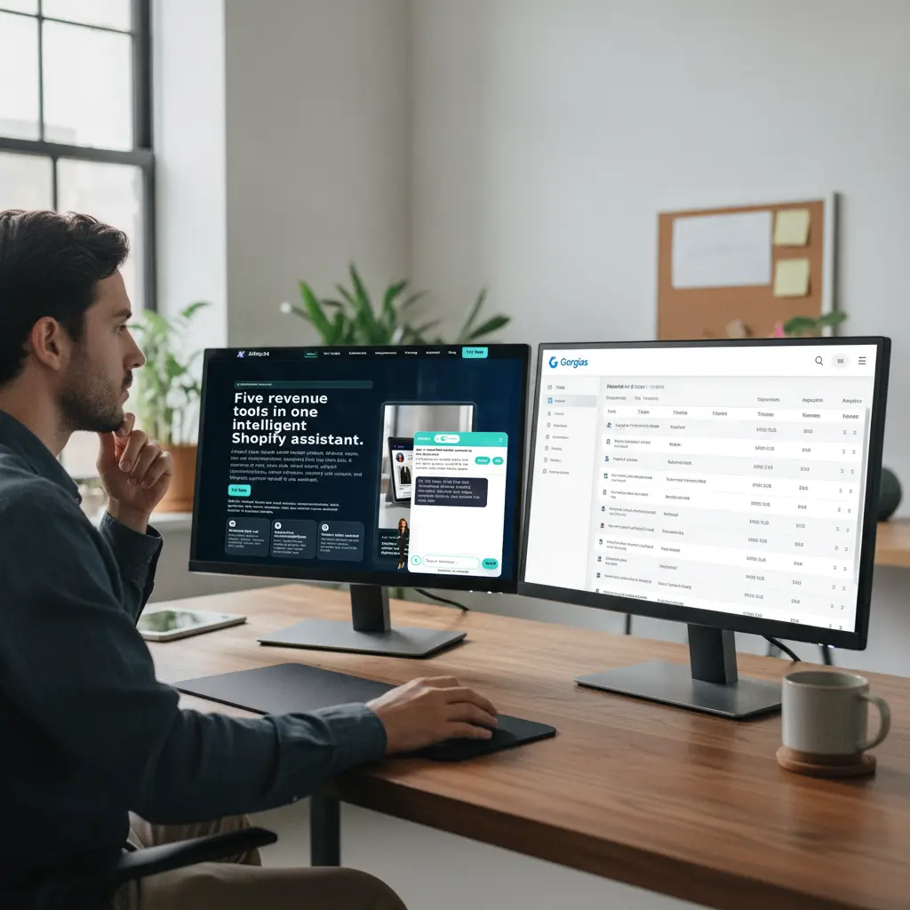 A person looking at two different technology diagrams side-by-side, making a comparison.