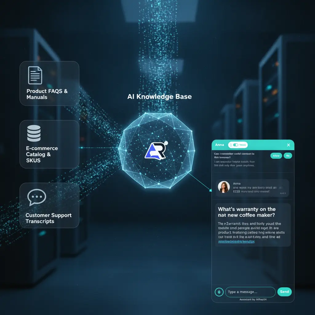 Diagram showing product content flowing into an AI knowledge base