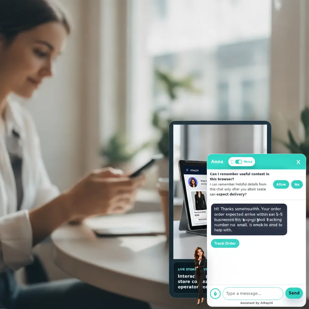 Screenshot of a simple AI chatbot interface on a website responding to a common customer question about delivery times.