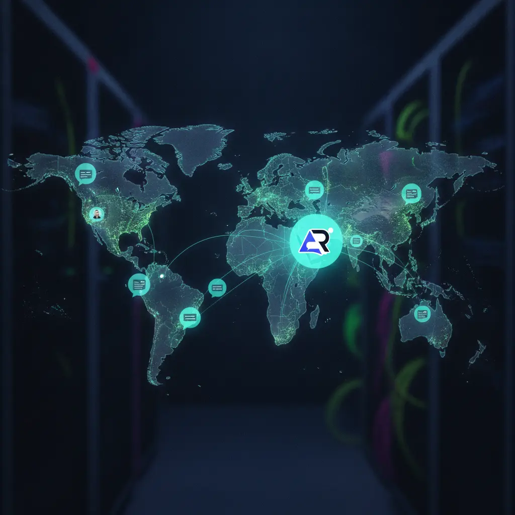 World map showing different time zones with active customer support bubbles