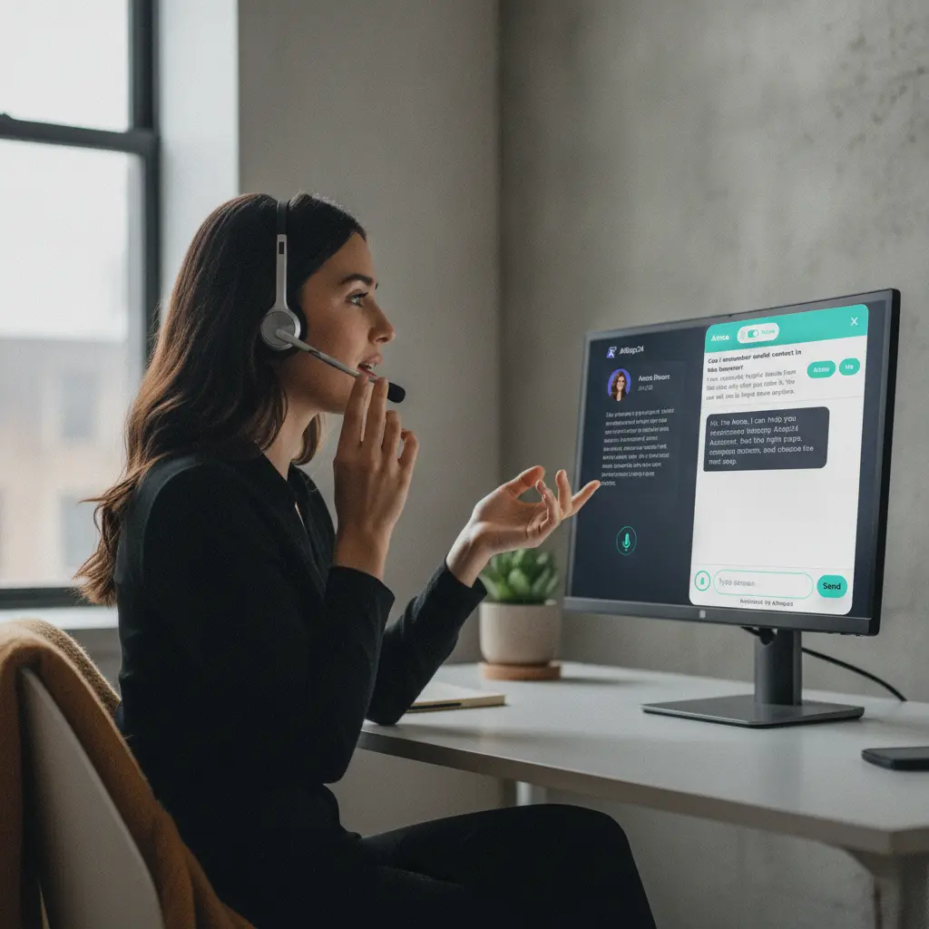 Customer interacting with an AI assistant using voice commands.