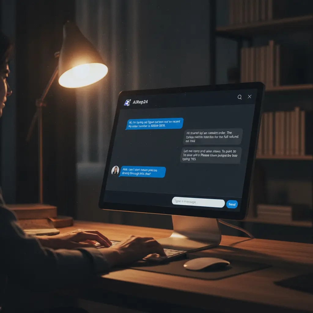 A screen showing a natural language dialogue between a customer and a Voice AI assistant.