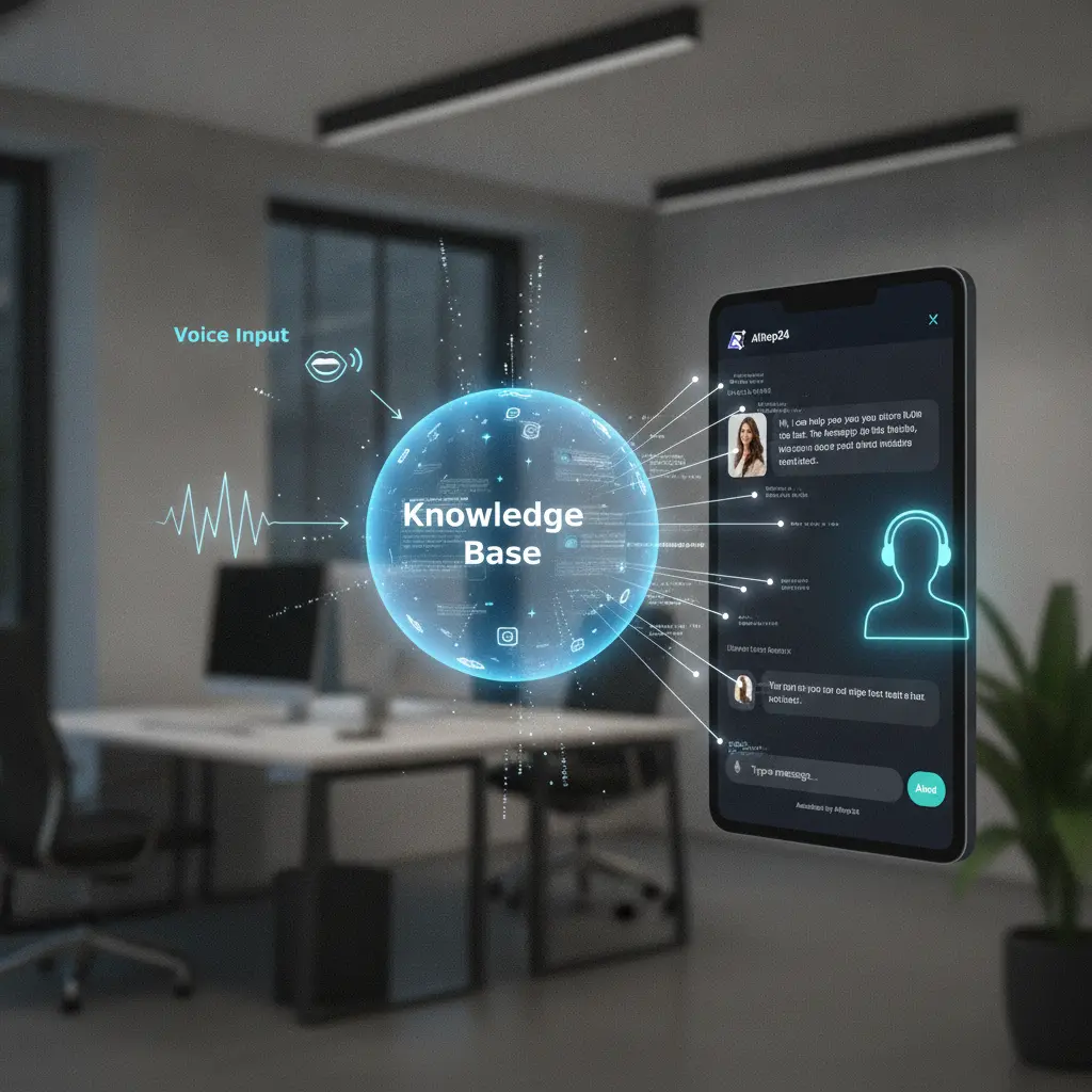 A diagram illustrating how a knowledge base powers Voice AI to retrieve and synthesize information.