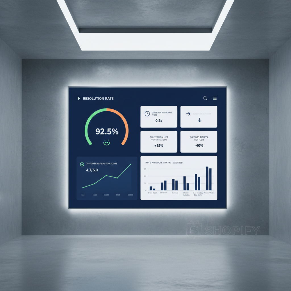 Dashboard showing analytics for a chatbot's performance metrics like resolution rate and satisfaction scores