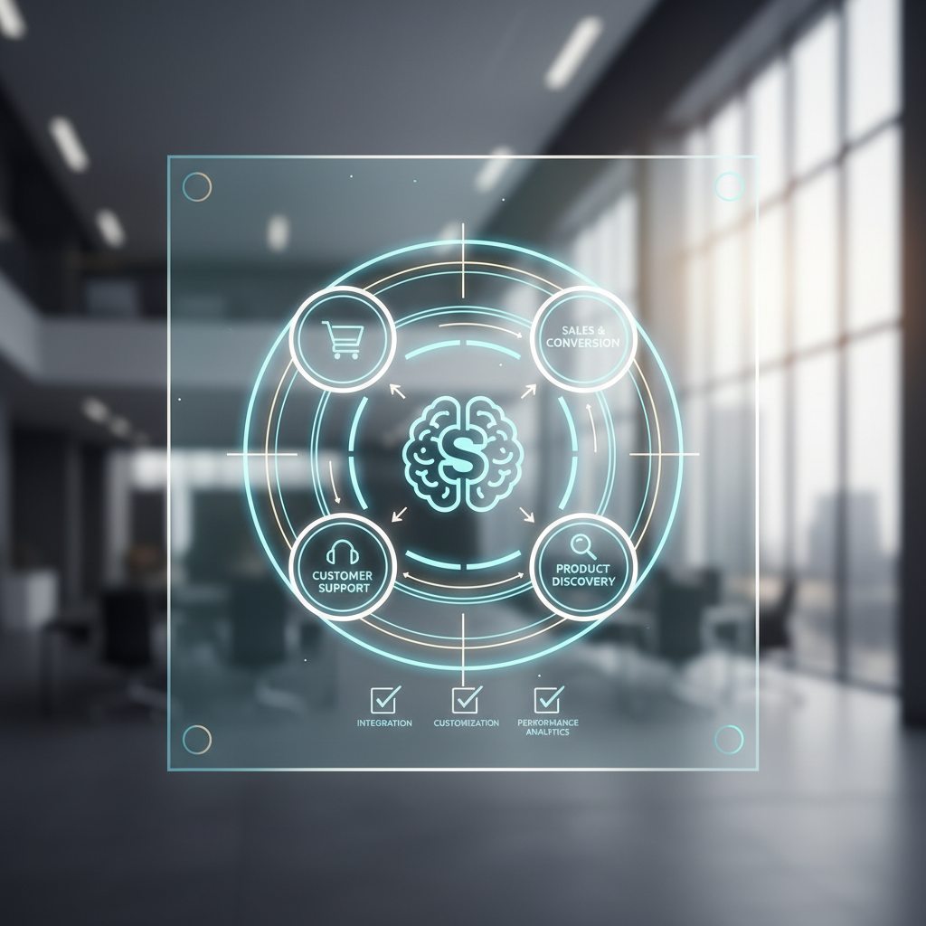 A diagram illustrating key criteria for selecting an AI chatbot for an e-commerce platform