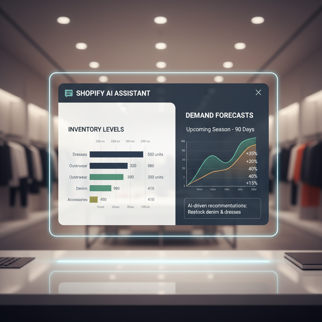 AI-powered dashboard showing inventory levels and demand forecasts for apparel